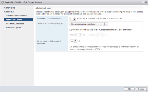 VMware has overhauled the HA-Settings-GUI in vSphere 6.5, here the Admission Control. (Thomas Drilling, VMware)